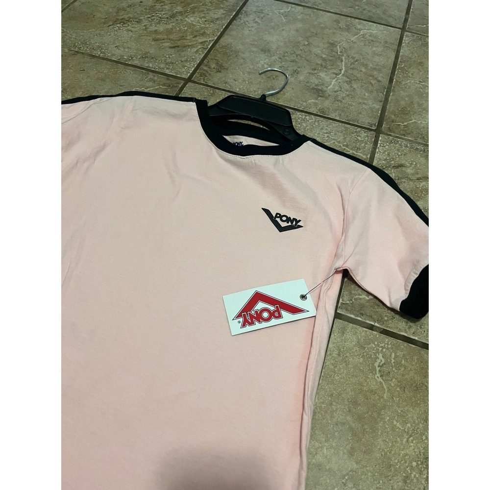 Pony T-Shirt Kids S (8) Pink Black Ringer‎ Sporty Stripe Logo Short Sleeve Tee